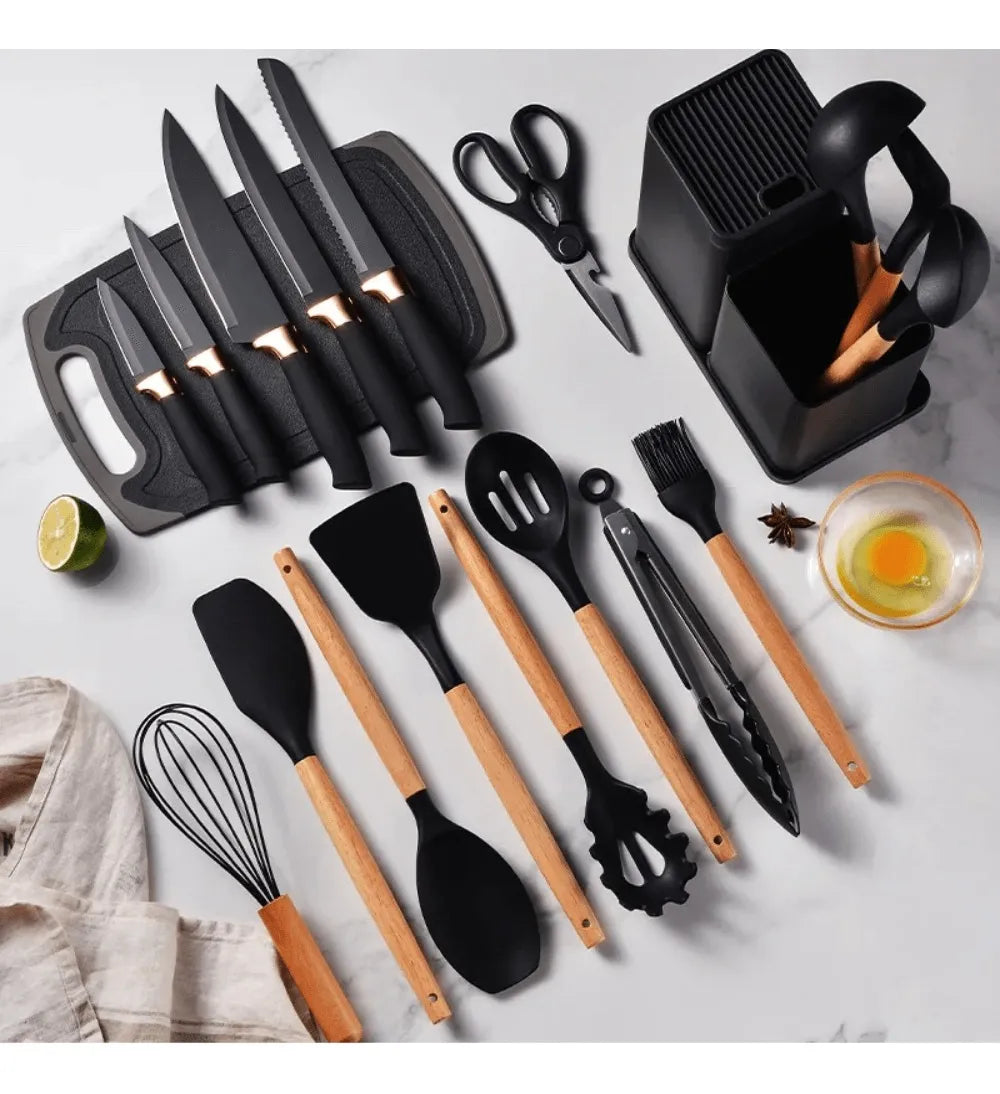 Set de utensilios de cocina con base organizadora