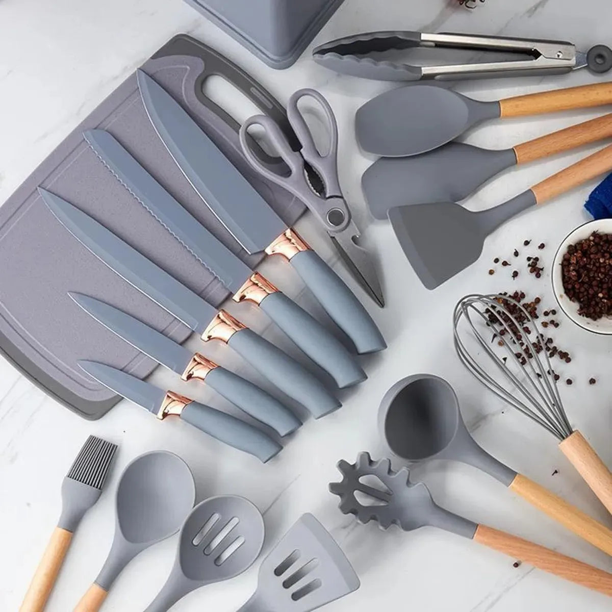 Set de utensilios de cocina con base organizadora