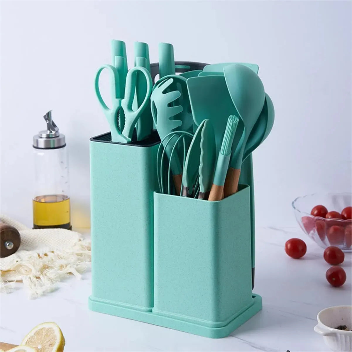 Set de utensilios de cocina con base organizadora